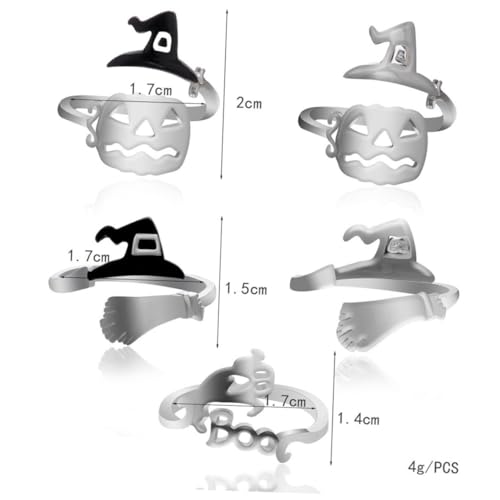 TOPPERFUN 6 Stück Teiliges Silberfarbener Damen Fingerring im Hexenhut Design Verstellbar Leichter Legierungsring für Halloween Partys und Gruselige Kostüm Events von TOPPERFUN
