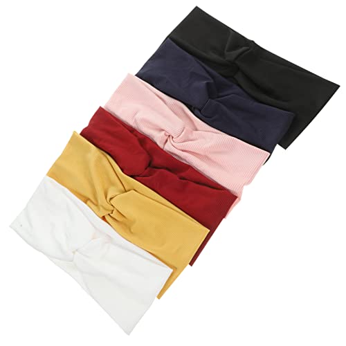 TOPPERFUN 6 Stück Teiliges Sport Haarband für Damen Knoten Stirnband aus Leichtem Atmungsaktivem Material für Yoga Fitness Reisen und Tägliche Aktivitäten Schwarz Rosa Weiß Khaki Weinrot von TOPPERFUN