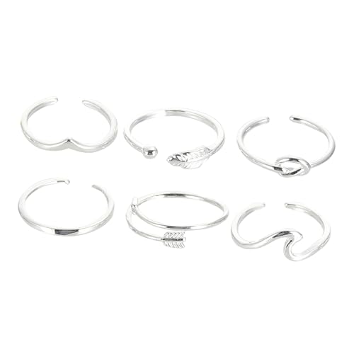 TOPPERFUN 6stücke Verstellbare Offene Damenringe Aus Stapelbarer Fingerschmuck Modischer Schmuck Für Frauen Silber von TOPPERFUN