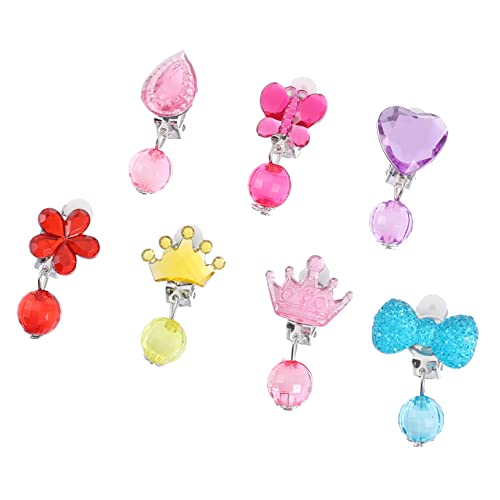 TOPPERFUN 7 Paare Clip Ohrringe für Mädchen Bunte Ohrclips Ohrlöcher für Partys und Besondere Anlässe Kreative Designs und Schöne Farben für Look von TOPPERFUN