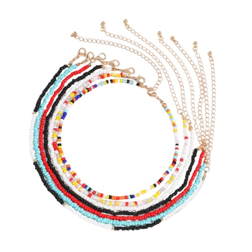 TOPPERFUN 7 Stück Teiliges Damen Perlen Halsketten Bunte Reisperlen Ketten Handgefertigt Modisch Vielseitig Stylisch Schmuck für Frauen und Mädchen von TOPPERFUN
