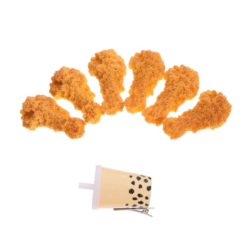 TOPPERFUN 7 Stück Teiliges Fake Fried Chicken Leg Haarnadeln und Milchtee Haarklammern Kreative Fotorequisiten für Frauen und Verspielte Haaraccessoires für Partys und Alltagslooks von TOPPERFUN