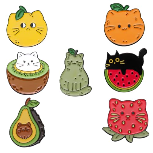 TOPPERFUN Katzen Brosche Satz 7 Stücke Cartoon Anstecknadel für Kleidung Hüte und Taschen Metall Süßes Design für Katzenliebhaber von TOPPERFUN