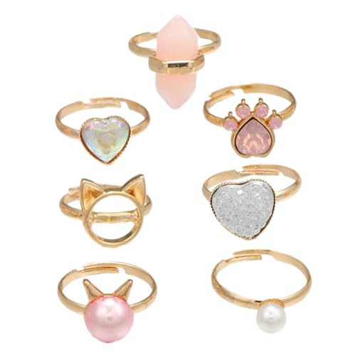 TOPPERFUN 7 Stück Teiliges Verstellbare Mädchenringe Kinderschmuck für Robuste und Langlebige Finger Ringe für Accessoires für Festliche Anlässe Niedliche Designs für Kreative Spielmomente von TOPPERFUN