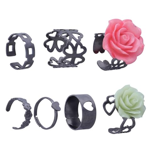 TOPPERFUN Vintage Rose Ring Satz 7 Stücke Geschnitzte Fingerringe Ausgehöhlte Fingerdekorationen Schmuck für Frauen von TOPPERFUN