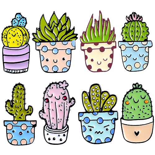 TOPPERFUN 8 Stück Süße Kaktus Broschen Cartoon Bonsai Modelling Anstecknadeln für Rucksäcke und Kleidung Geschenkidee für Freunde und Familie Leicht und Dekorativ von TOPPERFUN
