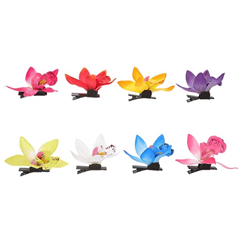 TOPPERFUN 8 Stück Teiliges Set Künstliche Orchideen Haarspangen für Damen Hochzeits und Party Haarschmuck Farben Weiß Gelb Rot Grün Blau Dunkelviolett Blumen Haarclips für Verschiedene von TOPPERFUN