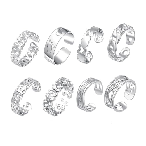 TOPPERFUN 8 Stück Teiliges Zehenringe Silberner Beschichtung Modischer Fußschmuck für Damen für Sommer und Strand von TOPPERFUN