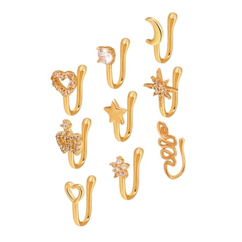 TOPPERFUN 9 Stück Teiliges U Förmiges Nasenschmuck aus Kupfer Piercing Leichte Nasenklammern für Damen Nasenringe in Stern Herz und Kronenformen Komfortabel und Sicher für Partys und Alltag von TOPPERFUN