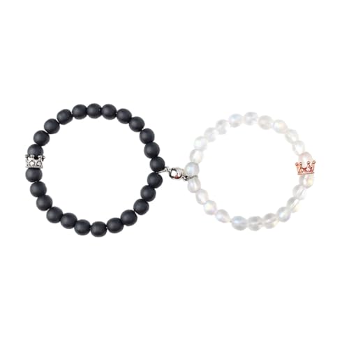 TOPPERFUN Armband mit Krone und Schwarzen Mattperlen Kreatives Gedenkschmuck Geschenkset für Stilvolle Partnerhandkette zur Jubiläumsgeschenkidee von TOPPERFUN