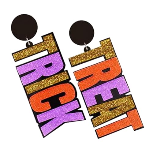 TOPPERFUN Asymmetrische Halloween Ohrstecker Acryl Buchstaben Ohrringe Leicht Modisch Trick Treat Schmuck für Damen Karneval und Kostümparty von TOPPERFUN