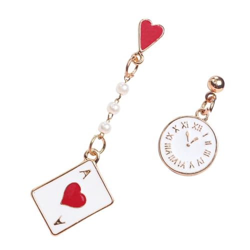 TOPPERFUN Asymmetrische Ohrringe mit Spielkarten Uhr Kreative Tropf Ohrringe für Frauen Süße Perlen Hänger für Partys von TOPPERFUN