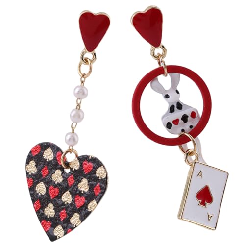TOPPERFUN Asymmetrische Poker Bunny Herz Ohrringe Damen Hängeohrringe Lustig Design Schmuck Geschenk für Frauen und Mädchen von TOPPERFUN
