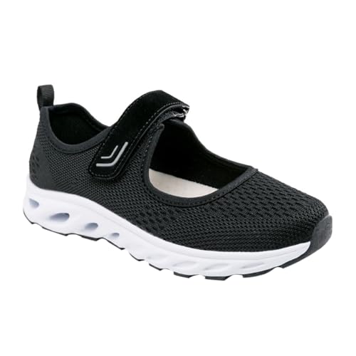 TOPPERFUN Atmungsaktive Damen Casual Schuhe mit praktischem Verschluss Leichte Netzstruktur rutschfeste Elastische Sohle für Reisen und Alltag Geeignet für Mittleres Alter Schwarz von TOPPERFUN