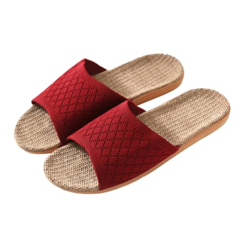 TOPPERFUN Atmungsaktive Leinen Hausschuhe Sommer Rutschfeste Leichte Indoor Slipper Strapazierfähige Schützende Bodenschoner Unisex Einfache Farben Bequeme Leinenschuhe von TOPPERFUN