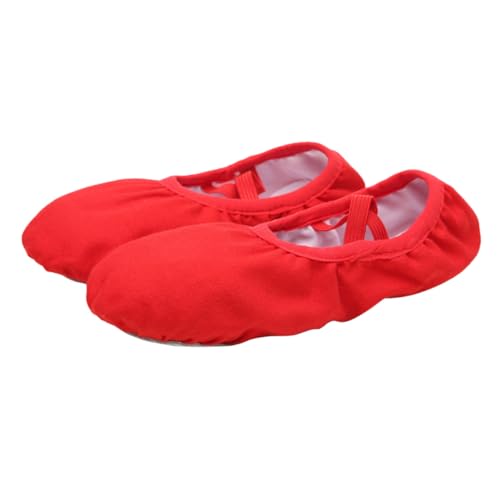 TOPPERFUN Ballettschläppchen mit Rutschfester Sohle Elastischem Band Atmungsaktiv und Leicht für Yoga Ballett Jazz Moderne und Volkstänze Damen und Mädchen Rote von TOPPERFUN