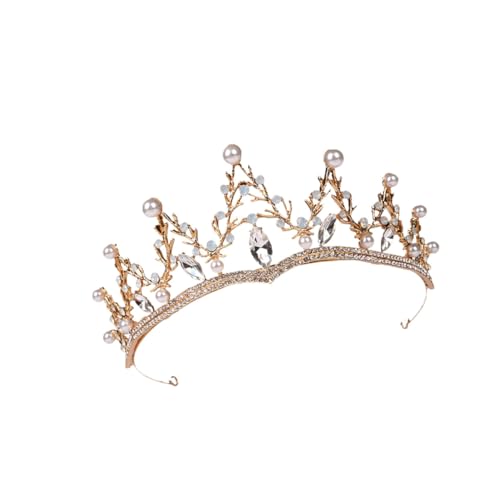 TOPPERFUN Barock Kristallkrone Braut Haarschmuck Damen Retro Diadem Hochzeit Strasskrone Goldfarbene Prinzessin Tiara für Unvergessliche Hochzeitsmomente von TOPPERFUN