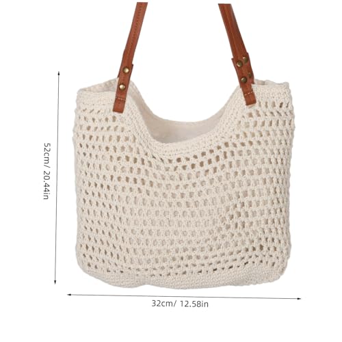 TOPPERFUN Baumwoll Häkeltasche Weiß mit Reißverschluss Große Strandtasche Damen Mesh Handtasche Weiche Langlebige Schultertasche für Sommerurlaub Freizeit und Alltag von TOPPERFUN
