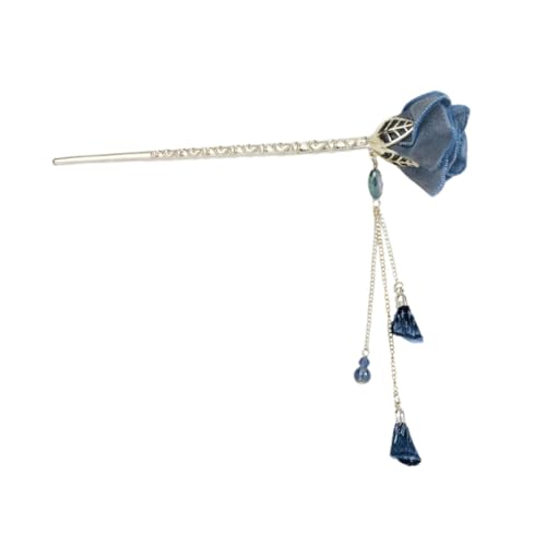 TOPPERFUN Blauer Rosen Haarschmuck mit Quaste Antiker Haarnadel Haarstab für Damen Eleganter Haarschmuck für Alltag Party und Braut Leichter und Schonender Haarklammer von TOPPERFUN