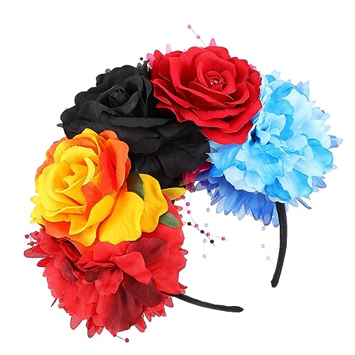TOPPERFUN Blumenhaarband Aus Stoffblumen Und Blättern Schwarzes Metall Und Langlebig Stirnbänder Für Frauen Im Floralen Design Geeignet Als Kopfschmuck Für Hochzeiten Festivals Und von TOPPERFUN