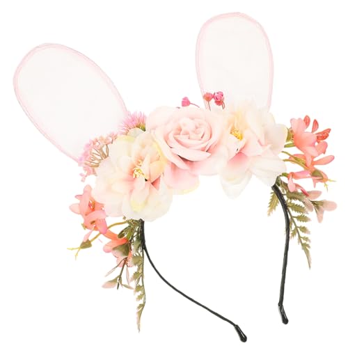 TOPPERFUN Blumiges Hasenohren Haarreif für Mädchen Leichter Stoff Stirnband mit Realistischen Blumen Komfortabler Haarschmuck für Partys Karneval und Alltag Süßes Tier accessoire von TOPPERFUN