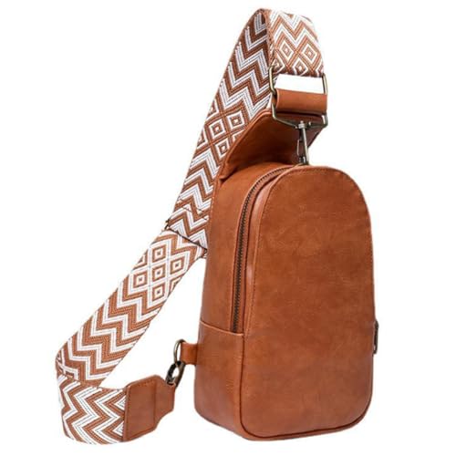 TOPPERFUN Bohemian Stil Kleine Brusttasche Damen Modische Crossbody Umhängetasche Vielseitig als Sling Bag für Reisen Wandern Braun von TOPPERFUN