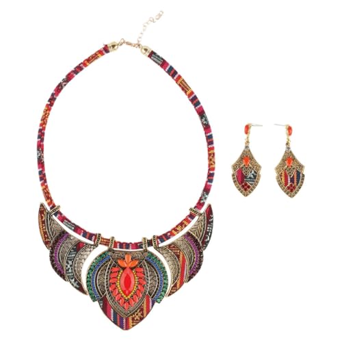 TOPPERFUN Boho Ethno Schmuckset Damen Halskette und Hängende Ohrringe Vintage Stil Farbenfroh Einzigartiges Design Langlebig für Party Hochzeit Geschenk von TOPPERFUN