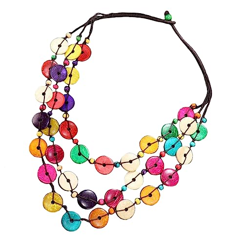 TOPPERFUN Boho Lange Kette Kokosnussschale und Holzperlen für Frauen Handgefertigte Mehrlagige Bunte Schmuckstück mit Quasten für Stilvolle Outfits und Besondere Anlässe von TOPPERFUN