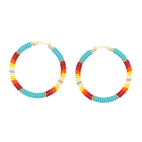 TOPPERFUN Boho Ohrringe Damen Handmade Beaded Open Hoops Statement Dangle Earrings mit Bunten Perlen Leichter Großer Kreis Ethno Chic Passend zu Kleidern Shirts von TOPPERFUN