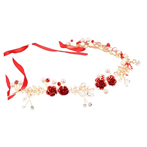 TOPPERFUN Braut Blumen Stirnband Rot Mit Perlen Hochzeits Haarschmuck Brautkopfschmuck Für Hochzeiten Und Feste Einfache Anbringung Für Hochzeiten Geburtstagsfeiern Und Besondere Anlässe von TOPPERFUN