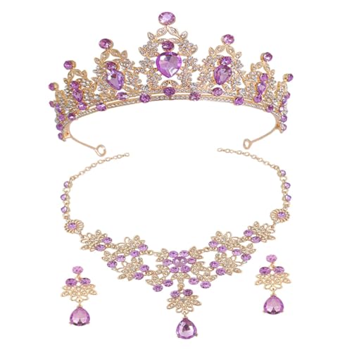 TOPPERFUN Braut Hochzeit Schmuckset Strass Diadem Tiara Krone Zirkonia Halskette Ohrringe Set Goldfarben Elegantes Accessoire für Brautjungfern und Festliche Anlässe von TOPPERFUN