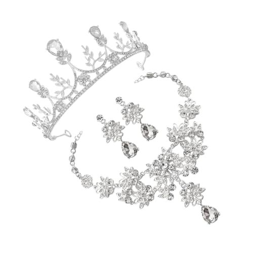 TOPPERFUN Brautschmuck Set Silberne Tiara Halskette und Ohrringe mit Funkelnden Strasssteinen für Hochzeit Geburtstag Verlobung und Festliche Anlässe Elegantes Schmuckset für Damen von TOPPERFUN
