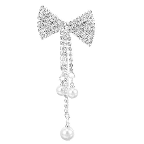 TOPPERFUN Perlen Schleifenbrosche mit Strass Anstecknadel für Damen Hochzeits und Abendkleid Schmuck Geschenkidee für Besondere Anlässe Vielseitig Einsetzbar von TOPPERFUN