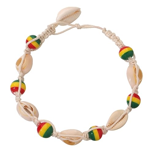 TOPPERFUN Bunte Fußkettchen Holzperlen und Muscheln Handgefertigtes Gestricktes Knöchelschmuck für Damen Modischer Strand und Alltagsschmuck von TOPPERFUN