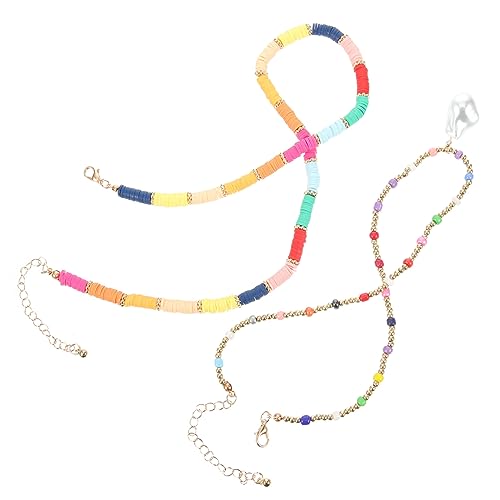 TOPPERFUN Bunte Perlenkette Damen Doppellagige Halskette aus Weichem Polymer Leichte Schmuckkette für Frauen Vielseitig Kombinierbar Hautfreundlich und Sommerlich Elegant von TOPPERFUN