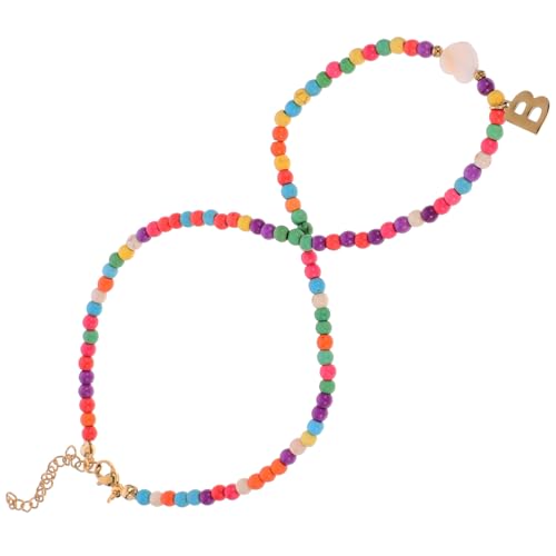 TOPPERFUN Bunte Perlenkette mit Buchstaben Herzanhängern aus Edelstahl Modische Choker Halskette für Damen Leicht Bruchfest Vielseitig Kombinierbar Trendiger Schmuck für Alltag und Party von TOPPERFUN