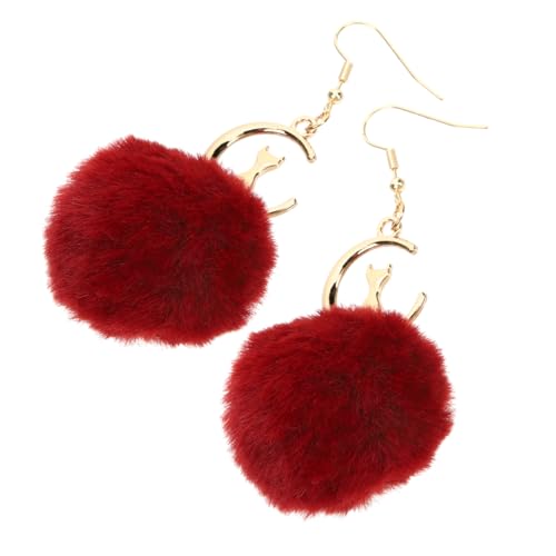 TOPPERFUN Cat Drop Earrings Damen Ohrschmuck mit Plüschball Lange Katzenohrringe Mondmotiv Leichte Hängende Ohrhänger für Alltag Party und von TOPPERFUN