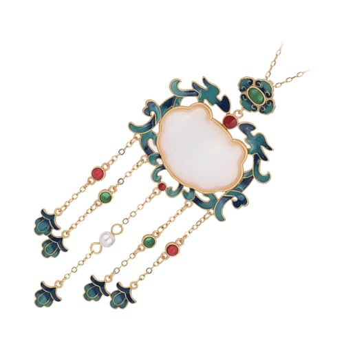 TOPPERFUN Chinesische Jade Halskette mit Gold Beschichtetem Emaille Anhänger Retro Lock Design Damen Kette für Alltag Büro Party Geschenk für Freundin Modische Clavicle Chain von TOPPERFUN