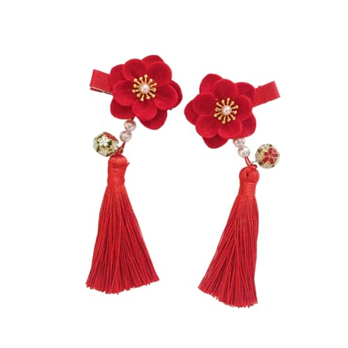 TOPPERFUN Chinesischer Stil Haarklammer für Rote Blumen haarspange mit Tassel Einfache Anbringung Eleganter Haarschmuck für Mädchen Passend zu Verschiedenen Frisuren und Alltagslook von TOPPERFUN
