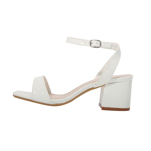 TOPPERFUN Chunky Heels Sandalen Damen Weiß Hoher Blockabsatz Rutschfeste Sohle Elastische Sommer Sandaletten für Strand Urlaub Alltag Bequeme Stilvolle Schuhe mit Quadratischer Zehenpartie von TOPPERFUN