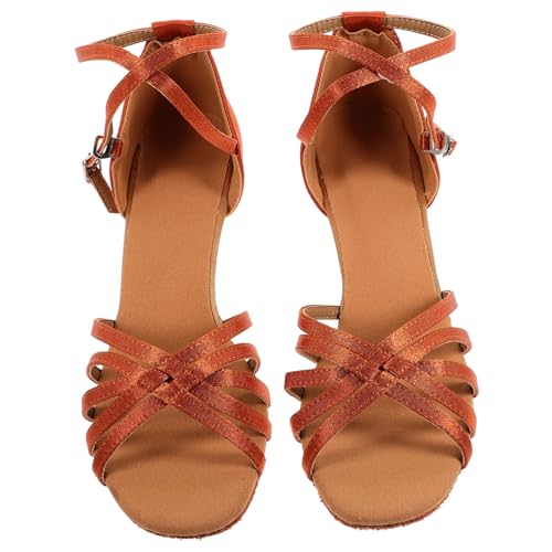 TOPPERFUN Damen Latein Tanzschuhe Satin High Heels mit Geschnürtem Riemen Schlankes Design Schlangenhautoptik Bequemes An Ausziehen Goldfarben für Latin Dance und Festliche Anlässe von TOPPERFUN