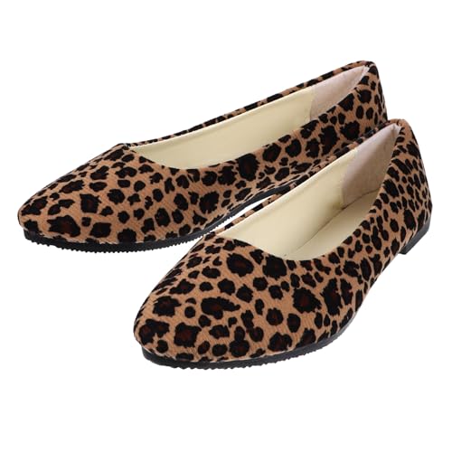 TOPPERFUN Damen Leopardmuster Ballerinas Flache Spitze Schuhe Komfortable Slipper für Alltag Arbeit Party in Khaki von TOPPERFUN