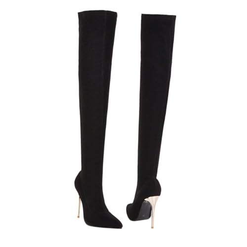 TOPPERFUN Damen Overknee Stiefel mit Dünnem Absatz Schwarze Kniehohe Langschaft Boots für Herbst Winter Warm Gefüttert Modisch und Komfortabel von TOPPERFUN