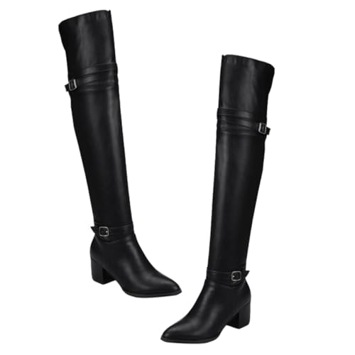 TOPPERFUN Damen Overknee Stiefel mit Hohem Absatz Warme Herbst Winter Langschaft Stiefel Rutschfeste Sohle Atmungsaktives Material Modisch und Angenehm für Kalte Tage von TOPPERFUN