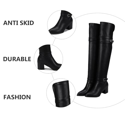 TOPPERFUN Damen Overknees Langschaftstiefel mit Hohem Blockabsatz Rutschfeste Gummisohle Warme Herbst wintermode Atmungsaktive Textur Bequemer Sitz Geeignet für Kalte Tage von TOPPERFUN