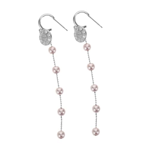 TOPPERFUN Damen Perlen Ohrstecker French Style mit Stern und Strass Leichte Lange Kette Ohrringe Vielseitig für Sommer Strand Hochzeit und Alltag Geeignet von TOPPERFUN