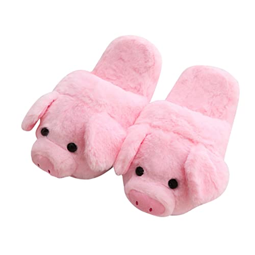 TOPPERFUN Damen Plüsch Hausschuhe Schwein Motiv Rutschfeste Winter Hausschuhe Warme Indoor Slipper Einheitsgröße Weiche Kuschelige Bodenpantoffeln von TOPPERFUN