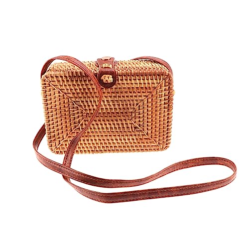 TOPPERFUN Damen Rattan Schultertasche Handgewebte Stilvolle Umhängetasche mit Quadratischem Design für Freizeit Strand Reisen Elegant und Praktisch von TOPPERFUN