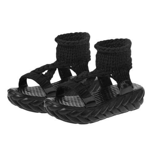 TOPPERFUN Damen Sandalen Sommer PU Sohle Wolloptik Leicht Ausziehbar Modisch Komfortabel Für Alltag und Studenten Schwarz von TOPPERFUN