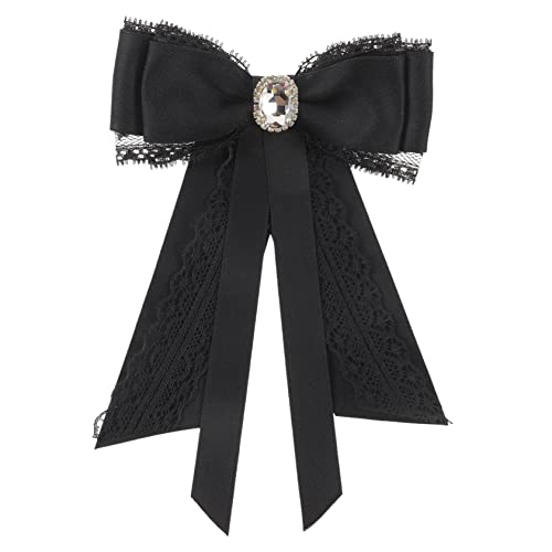 TOPPERFUN Damen Schleifenbrosche Schwarzer Spitze mit Strass Elegantes Accessoire für Hemden und Kleider für Partys und Besondere Anlässe von TOPPERFUN